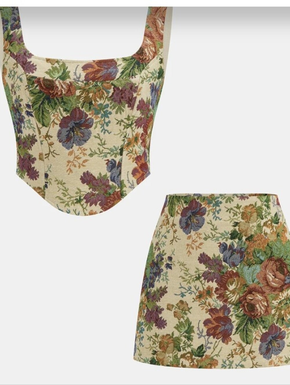 Commense Mini Skirt + Corset 2-PC Set Regency Core Floral Jaquard Print M NWT - Picture 5 of 7